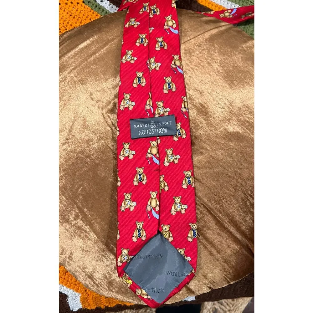 Vintage Nordstrom Robert Talbott Red 100% Silk Teddy Bear Novelty Tie Men's